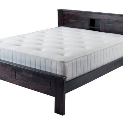 Wooden platform bed with mattress