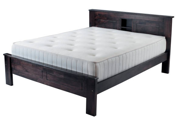 Wooden platform bed with mattress